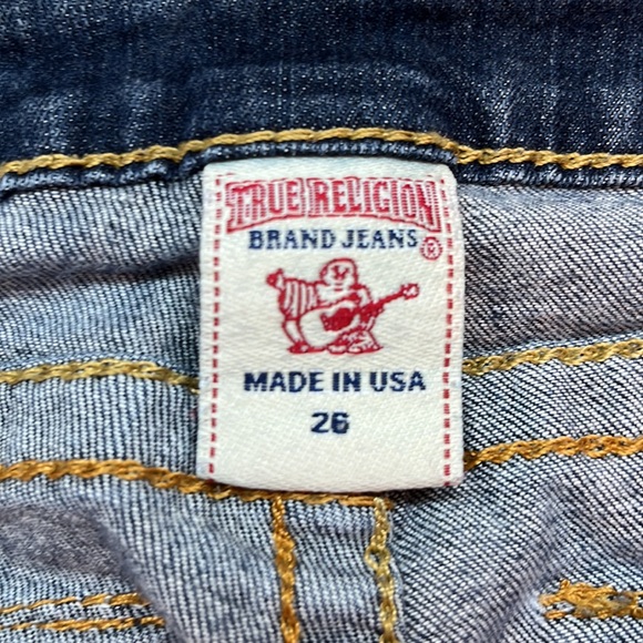 👖True Religion Dark Blue Straight Leg Jean Women size 26 W/ Crystal Emblishment - Picture 4 of 16